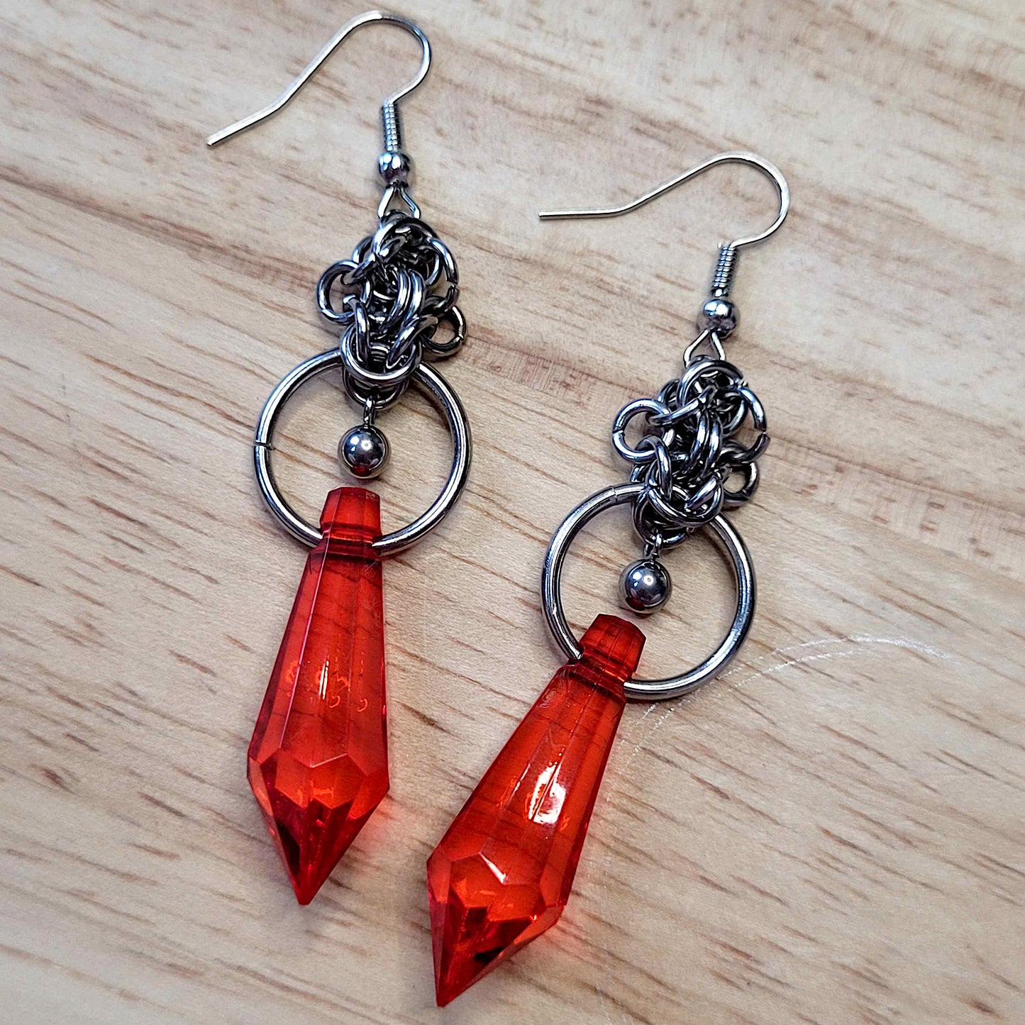 Large loop byzantine red gem earrings