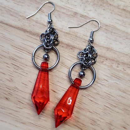 Large loop byzantine red gem earrings