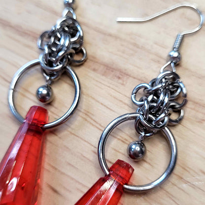 Large loop byzantine red gem earrings