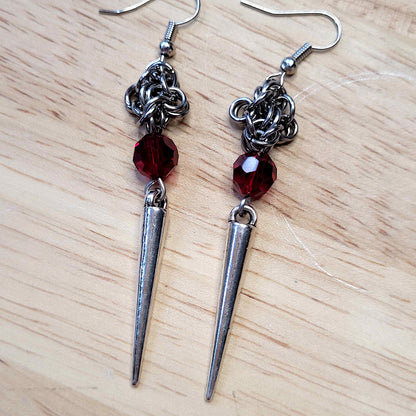 Byzantine flower and red bead spike earrings
