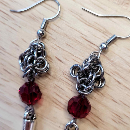 Byzantine flower and red bead spike earrings