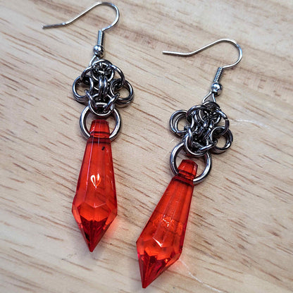 Byzantine flower and red gem drop earrings