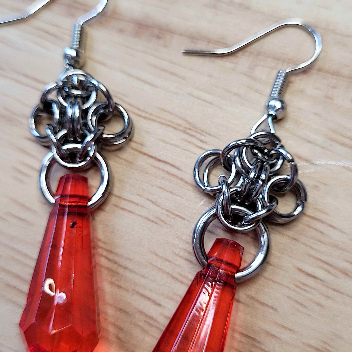 Byzantine flower and red gem drop earrings