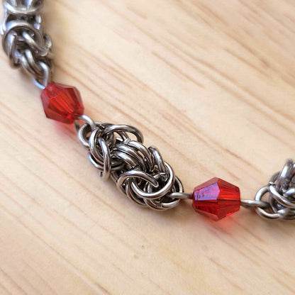 Simple byzantine bracelet with red beads