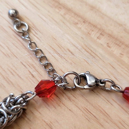 Simple byzantine bracelet with red beads