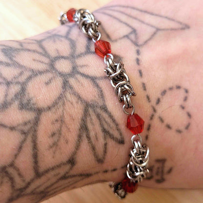 Simple byzantine bracelet with red beads