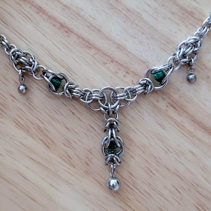 Byzantine and green captured bead necklace