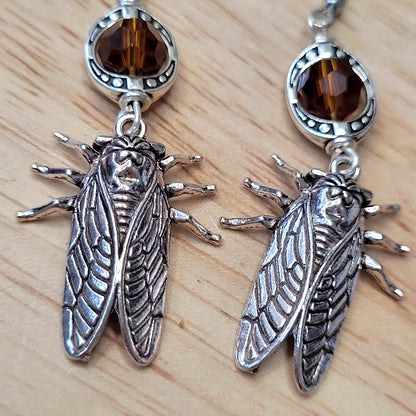 Gothic cicada bug and bead earrings