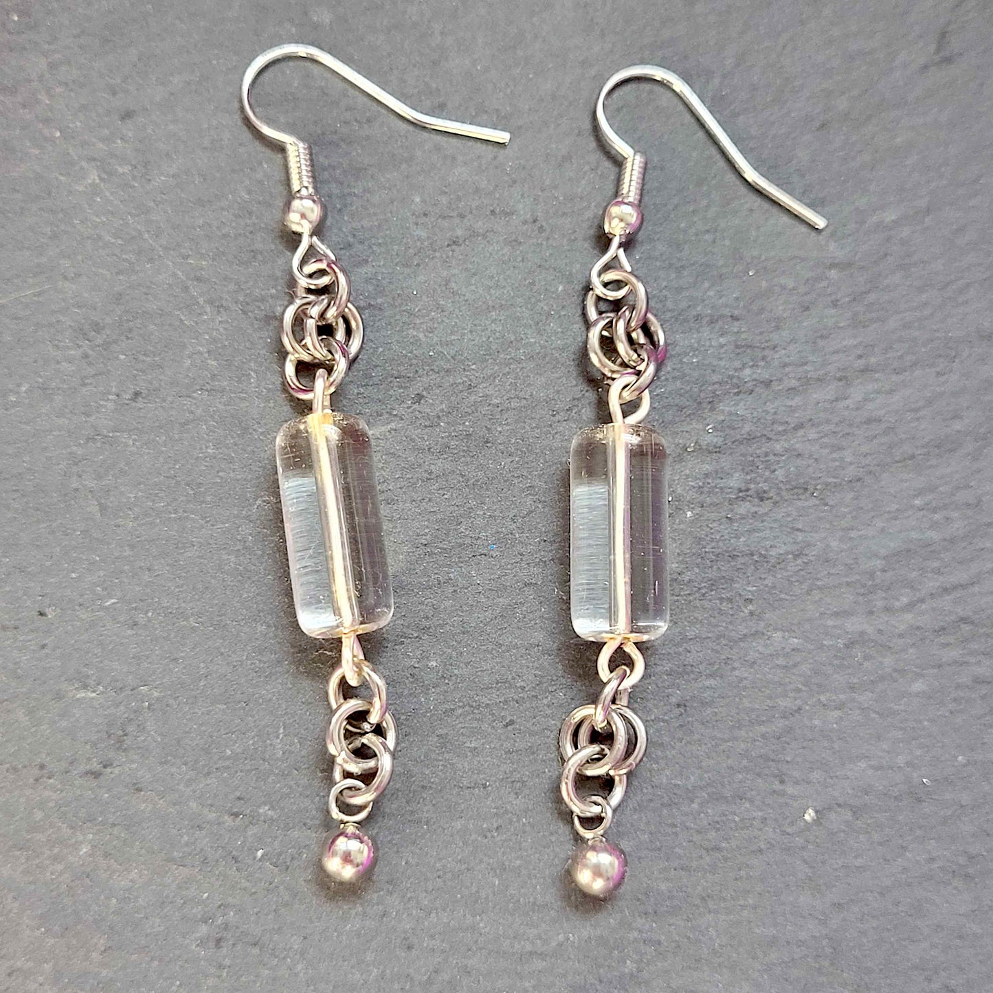 Clear bead and chain earrings