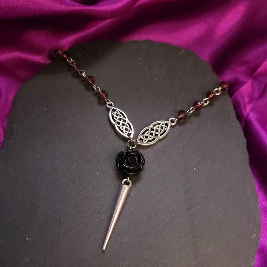 Celtic link and black rose spike necklace