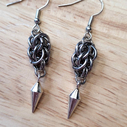 Full persian weave short drop spike earrings