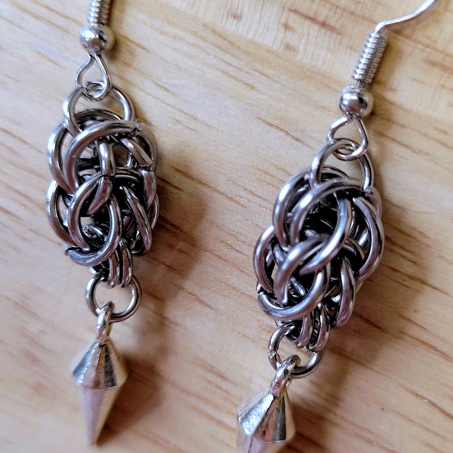 Full persian weave short drop spike earrings