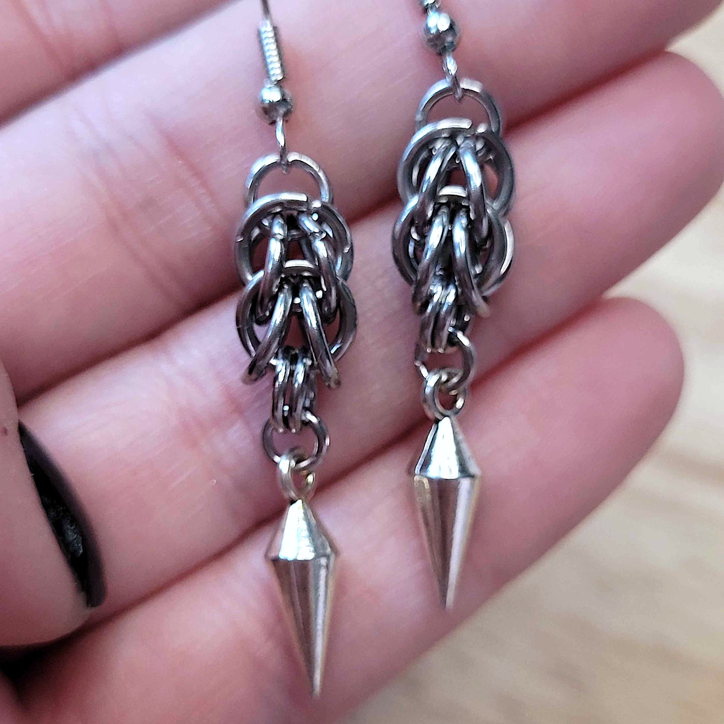 Full persian weave short drop spike earrings