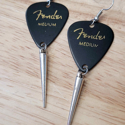 Fender guitar pick earrings with spike