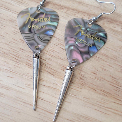 Fender guitar pick earrings with spike