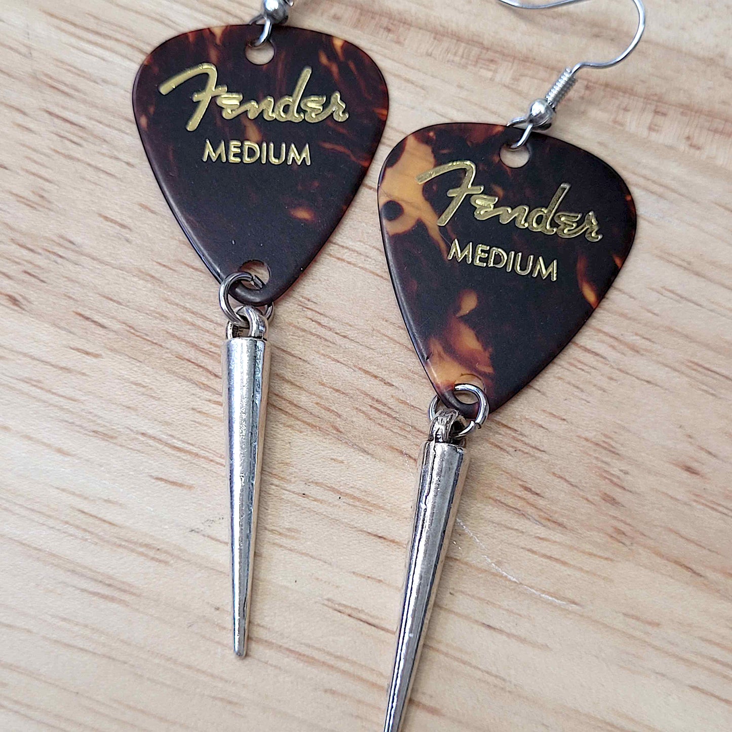 Fender guitar pick earrings with spike