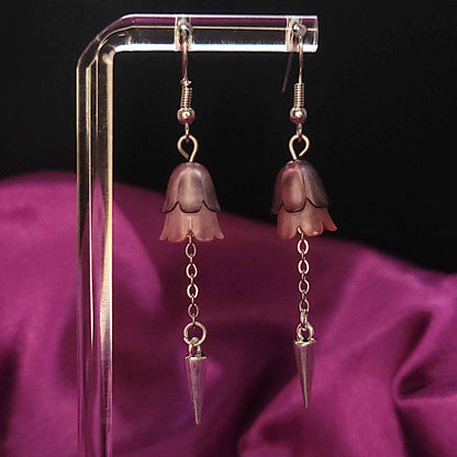 Pink flower and spike earrings
