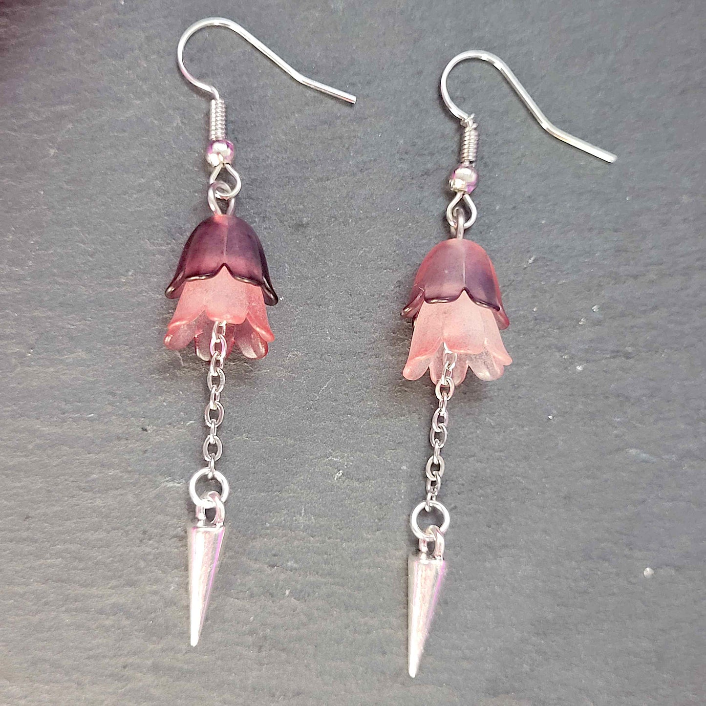 Pink flower and spike earrings