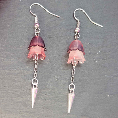 Pink flower and spike earrings