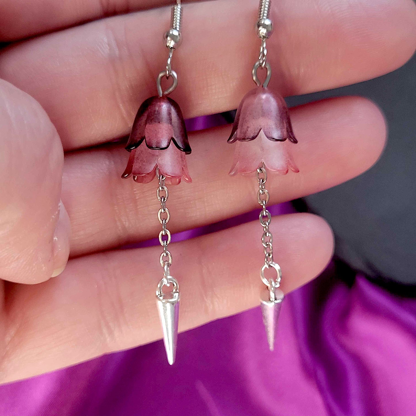 Pink flower and spike earrings