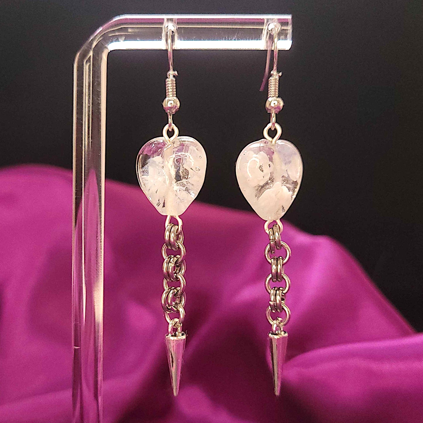 Frosted floral heart and spike earrings