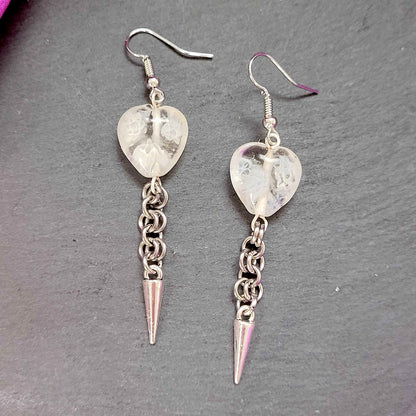 Frosted floral heart and spike earrings
