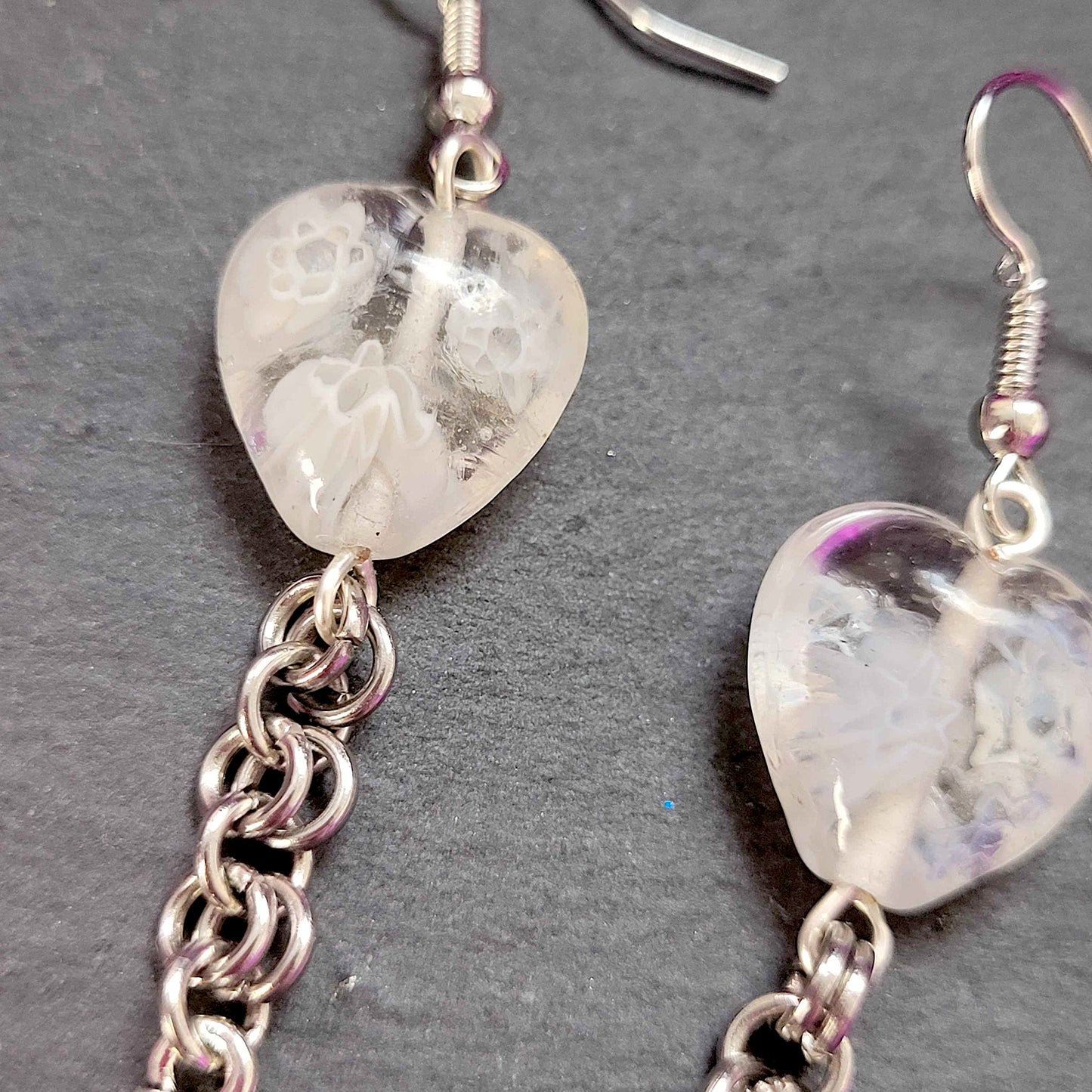 Frosted floral heart and spike earrings