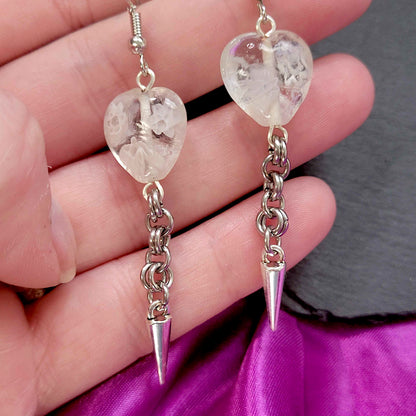 Frosted floral heart and spike earrings