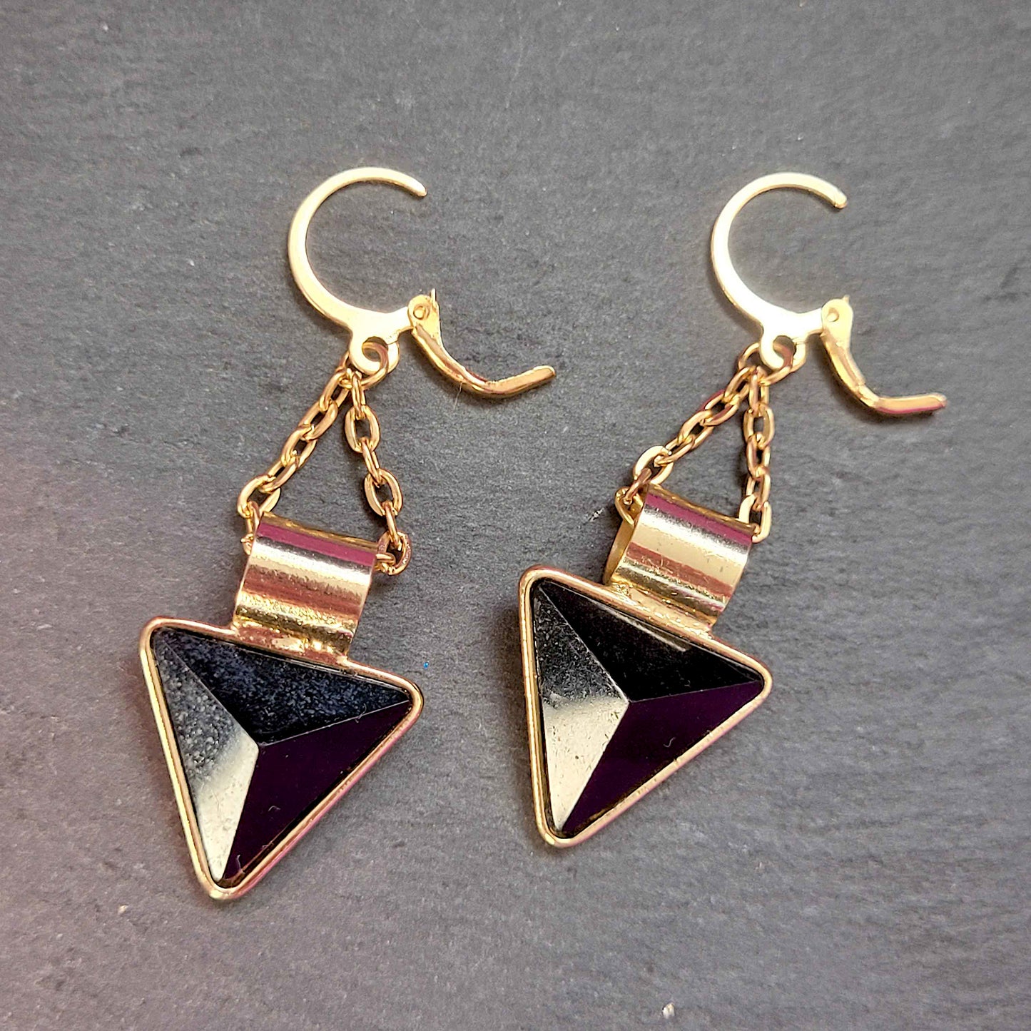 Gold tone black triangles on hoops