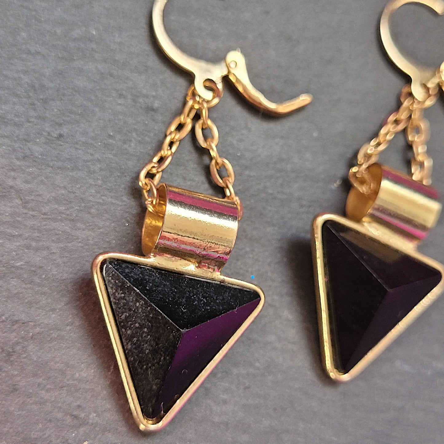 Gold tone black triangles on hoops