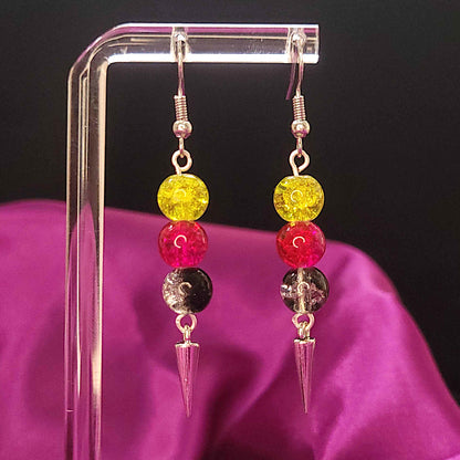 Green, pink & black bead earrings