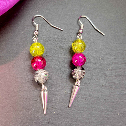 Green, pink & black bead earrings
