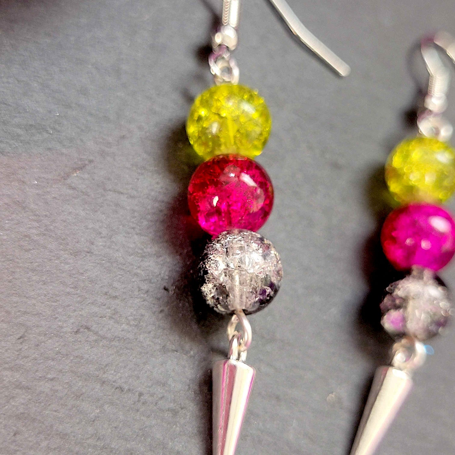 Green, pink & black bead earrings