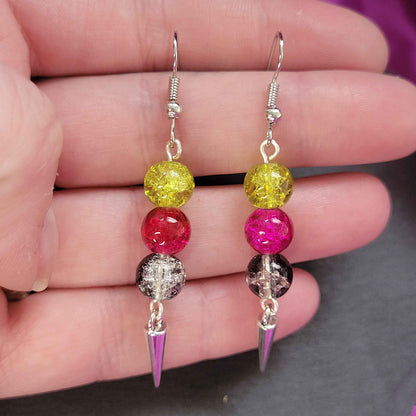 Green, pink & black bead earrings