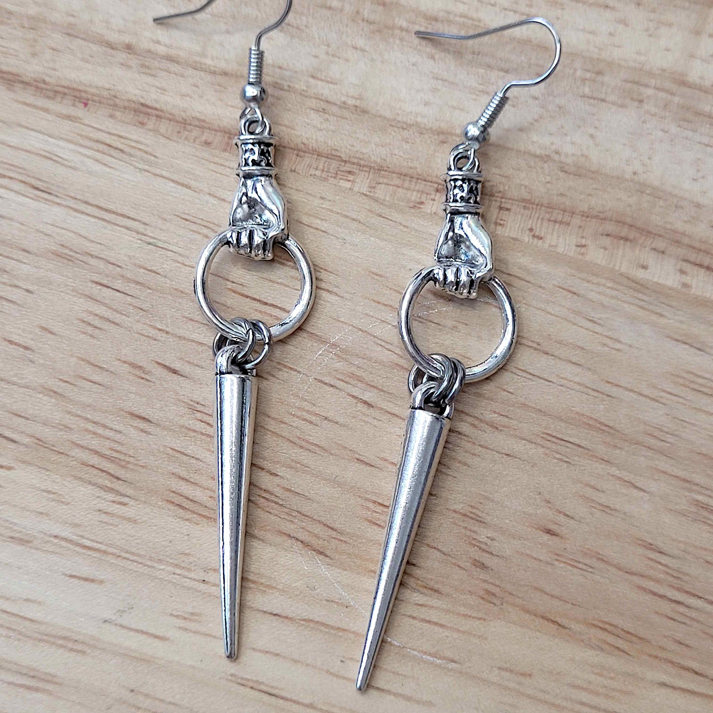 Gothic hand loop and spike earrings