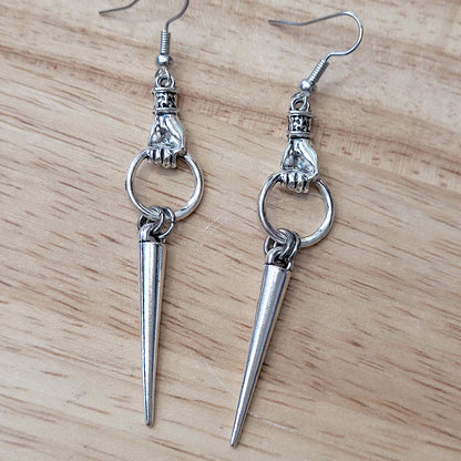 Gothic hand loop and spike earrings