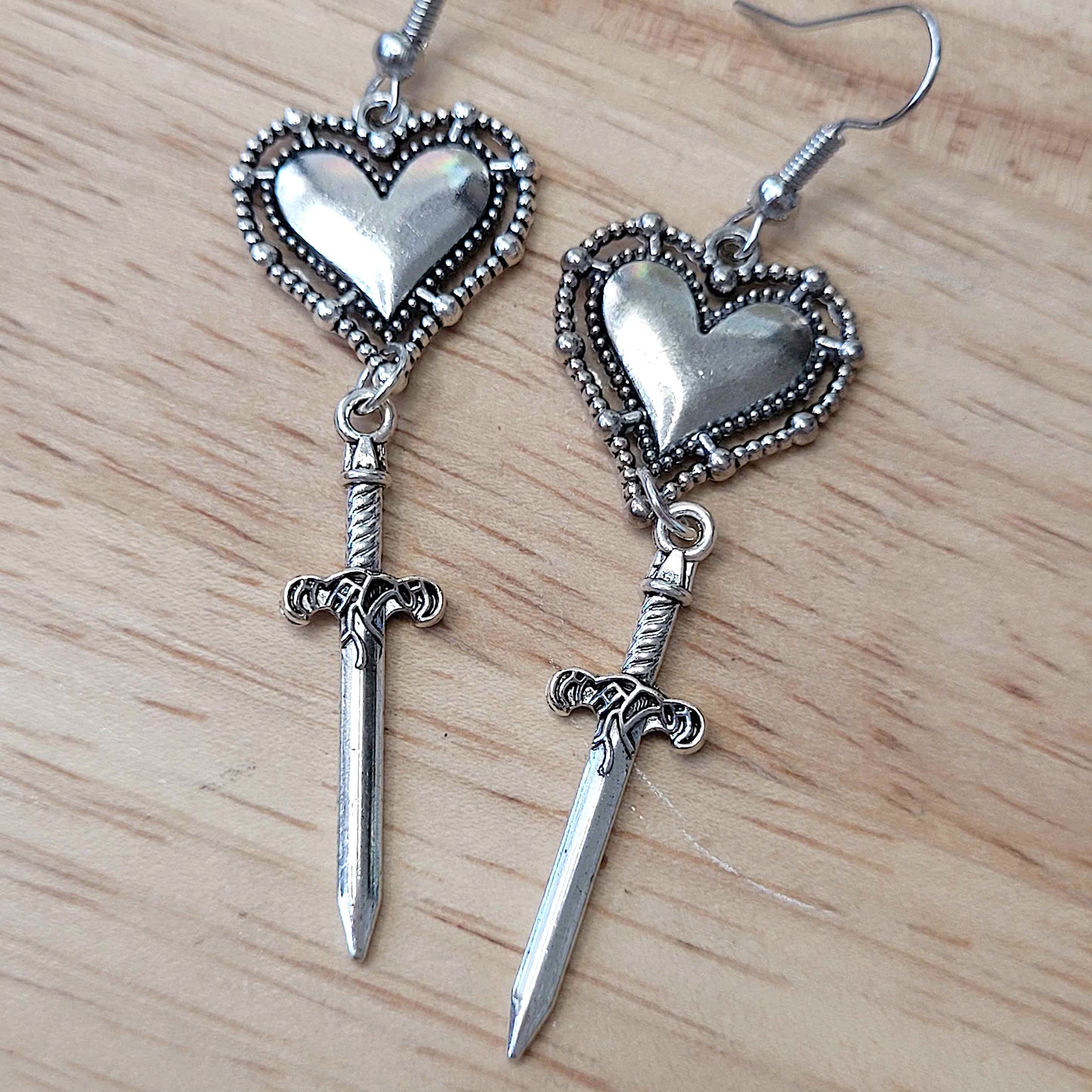 Gothic heart and dagger earrings