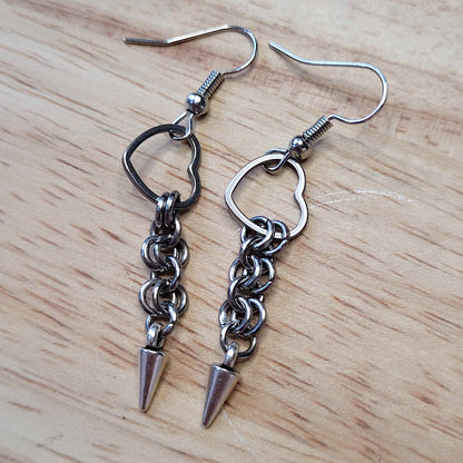 Heart and chain drop earrings