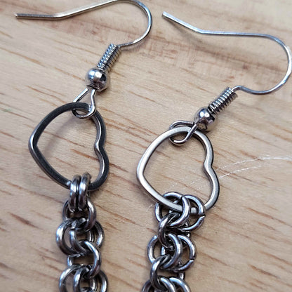 Heart and chain drop earrings