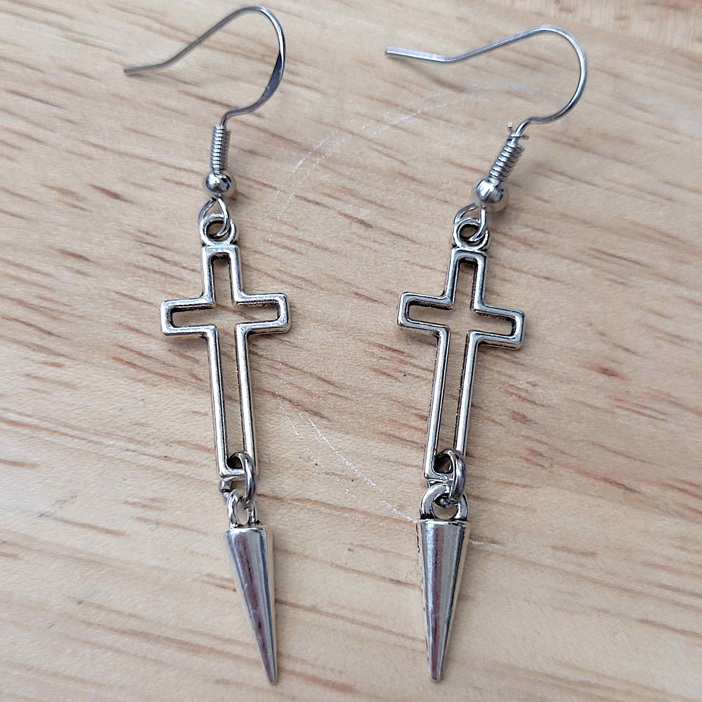 Gothic hollow cross and spike earrings