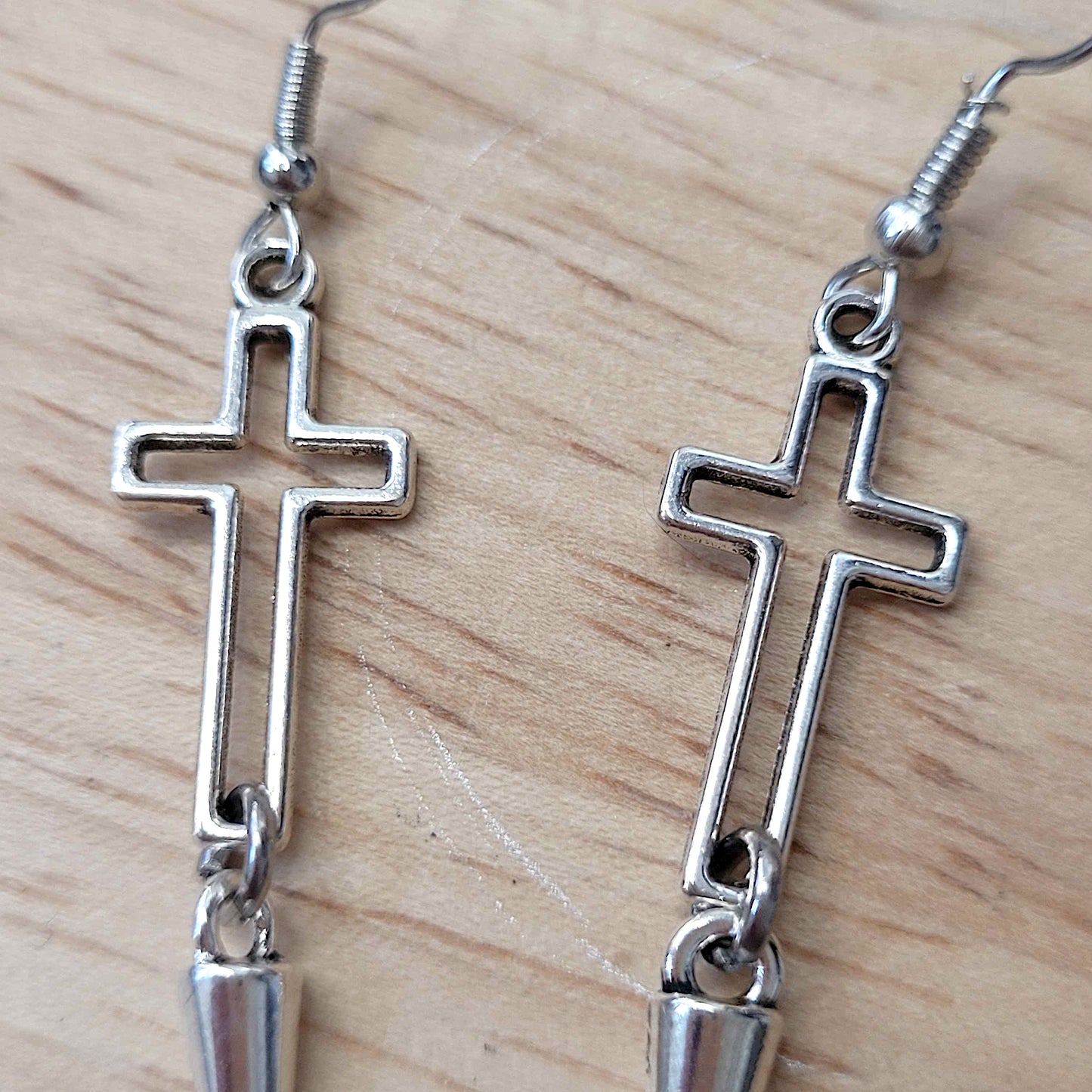 Gothic hollow cross and spike earrings