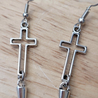 Gothic hollow cross and spike earrings