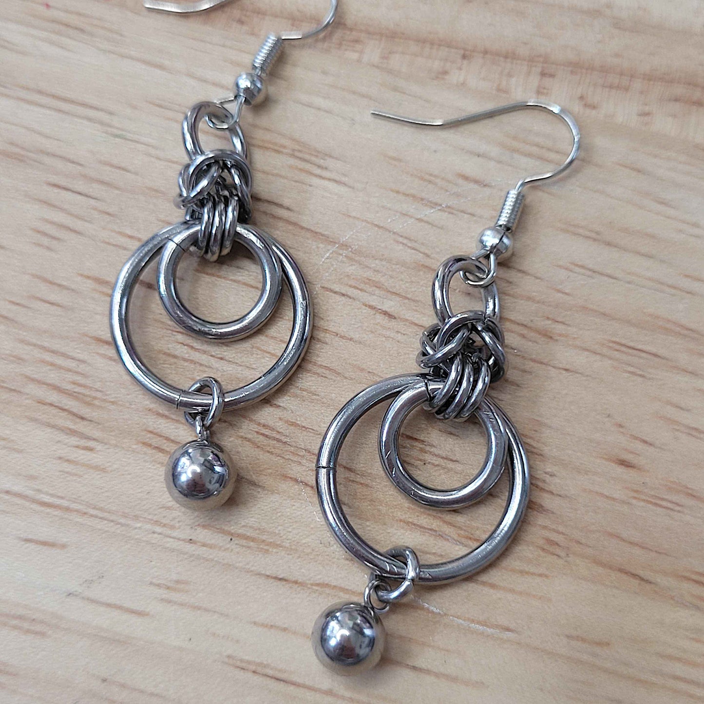 Double loop and ball charm chainmaille earrings