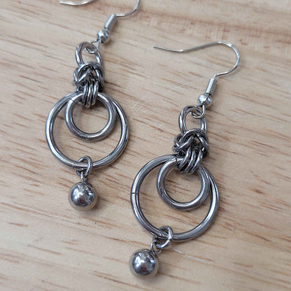 Double loop and ball charm chainmaille earrings