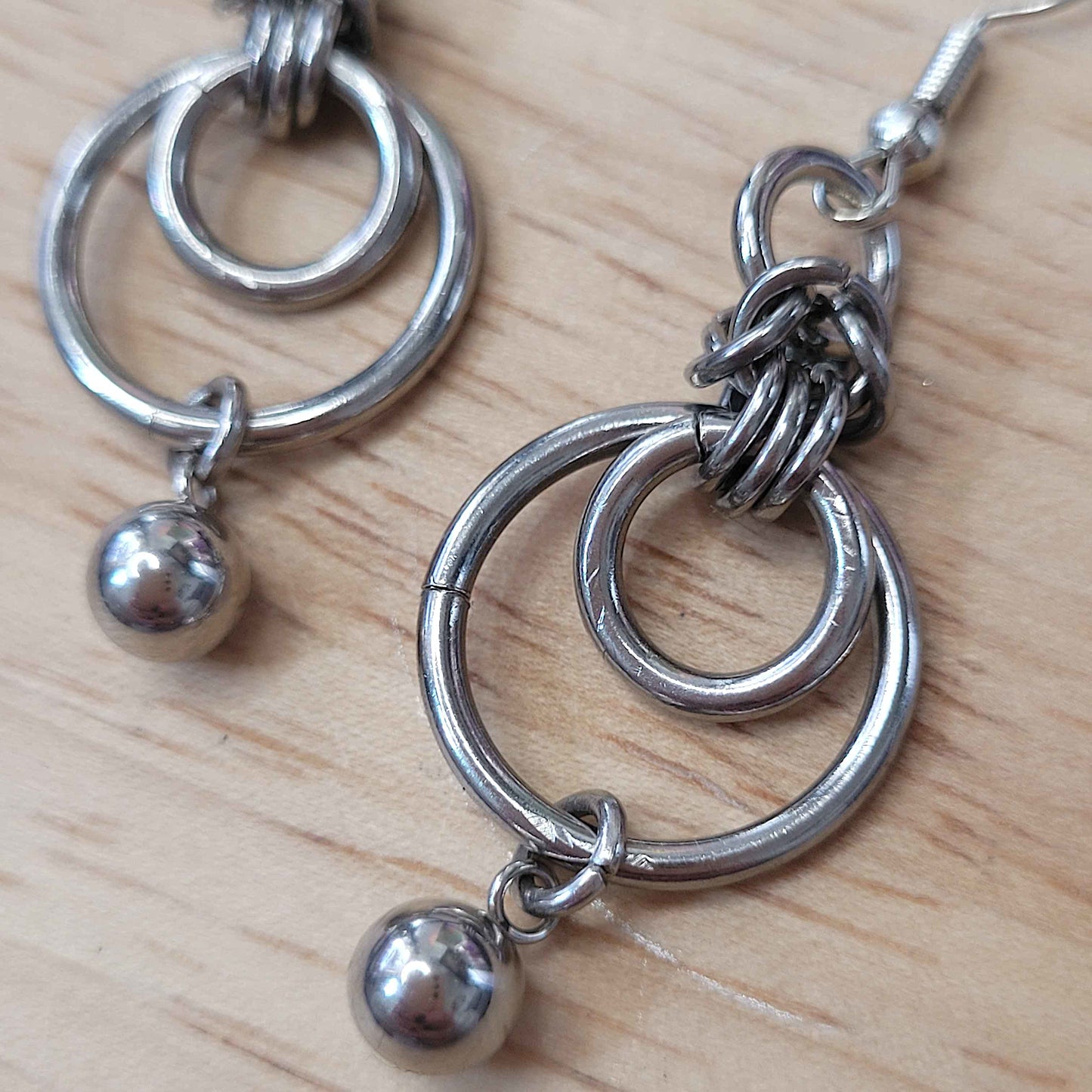 Double loop and ball charm chainmaille earrings