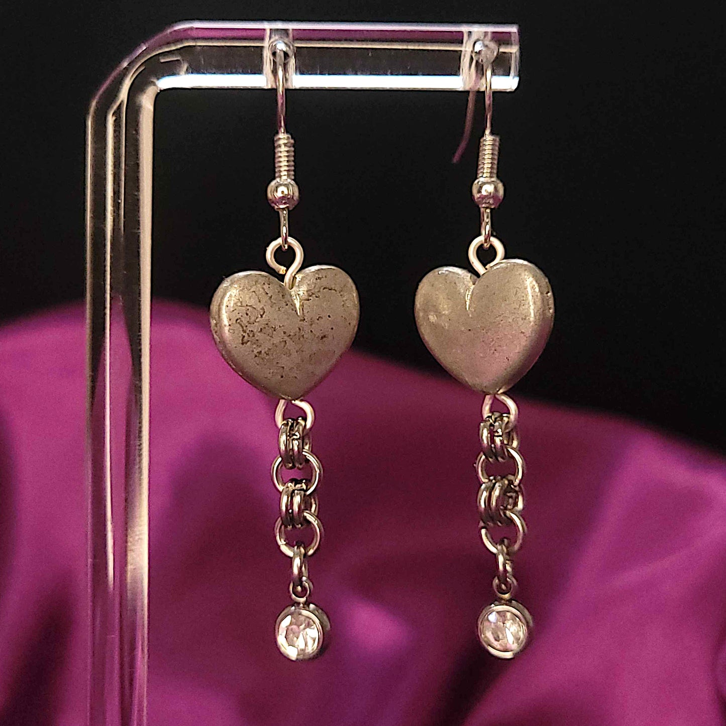 Metal heart and chain earrings