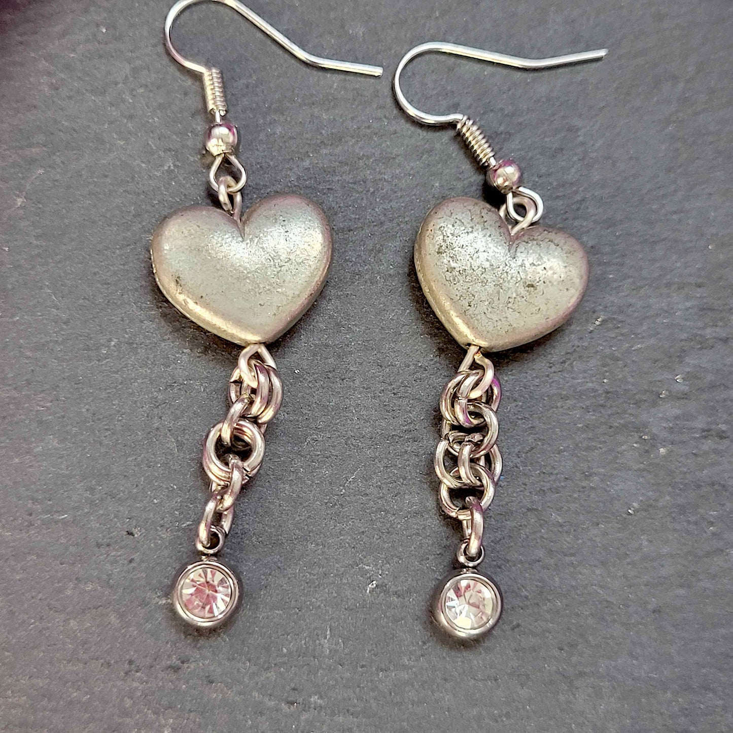 Metal heart and chain earrings