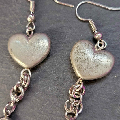 Metal heart and chain earrings