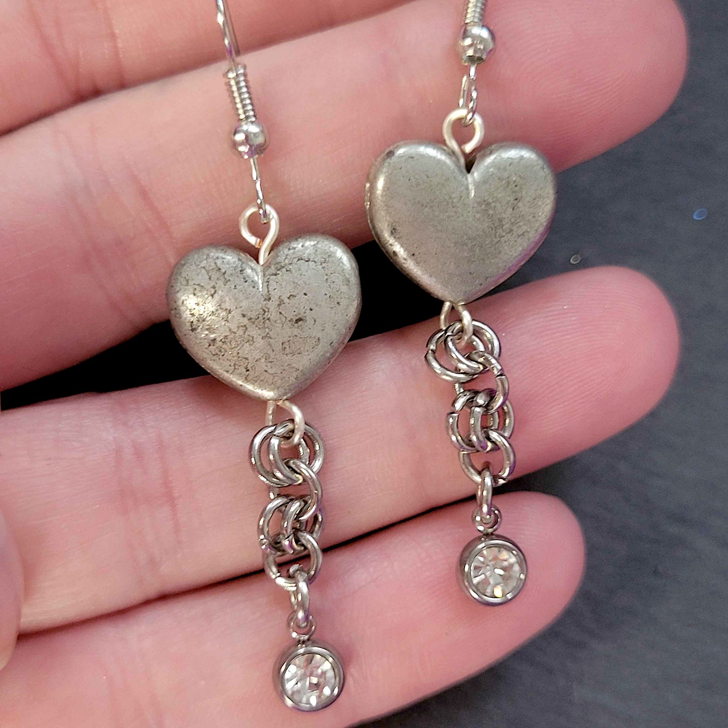 Metal heart and chain earrings