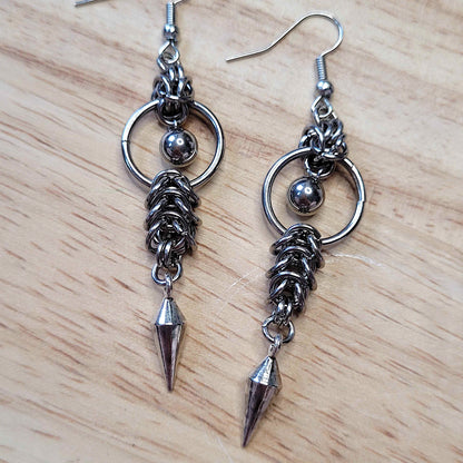 Mid loop ball and spike box chain earrings